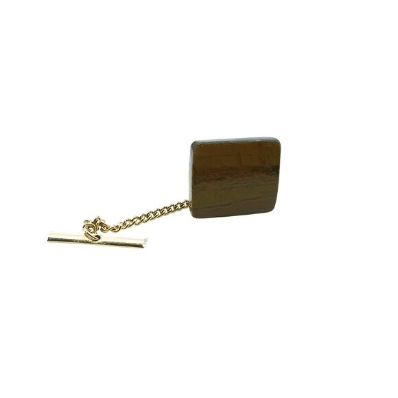 Vintage Tigers Eye Tie Tack with Gold-Tone Chain & Bar Clasp - Picture 2 of 3